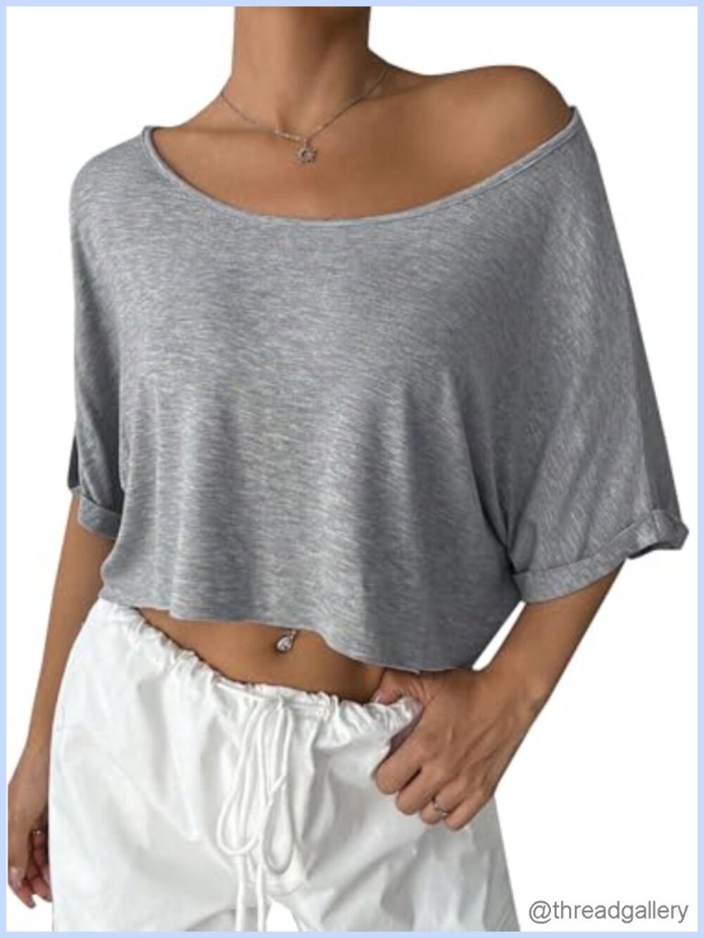 Off Shoulder Asymmetrical Cropped T-Shirt Oversized Short Sleeve Top